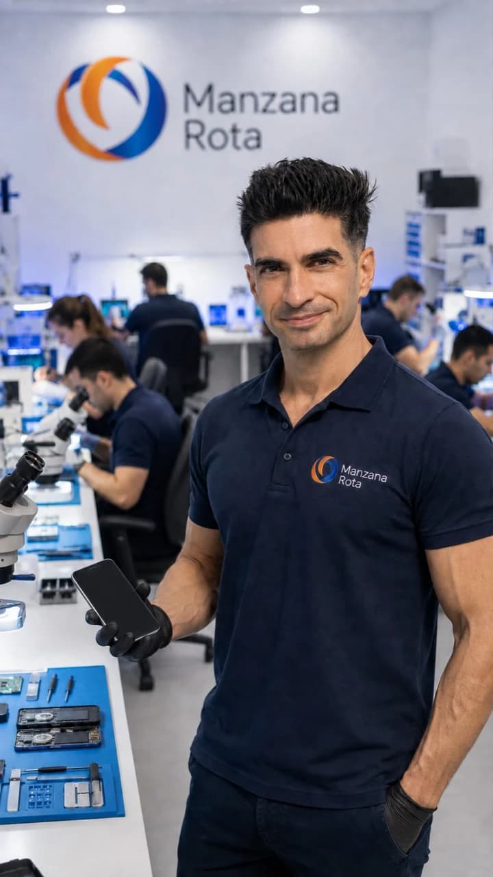 Profesional de Manzana Rota junto al equipo del laboratorio técnico