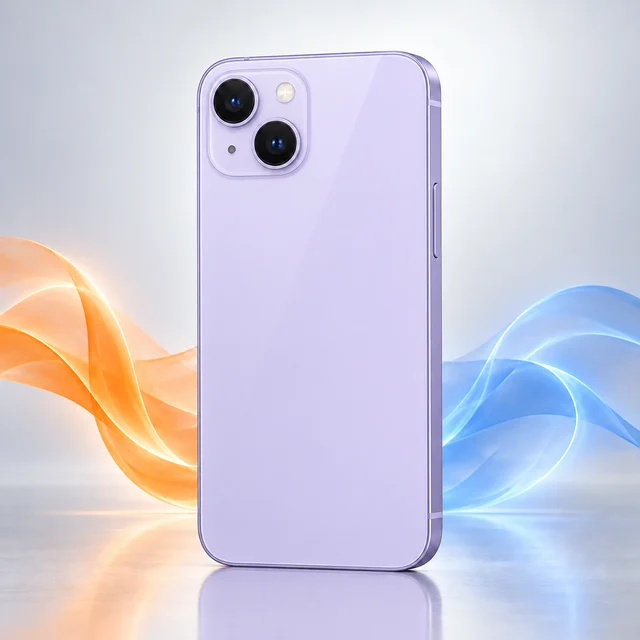 Vista trasera de iPhone 14 con sus cámaras, sin logotipo