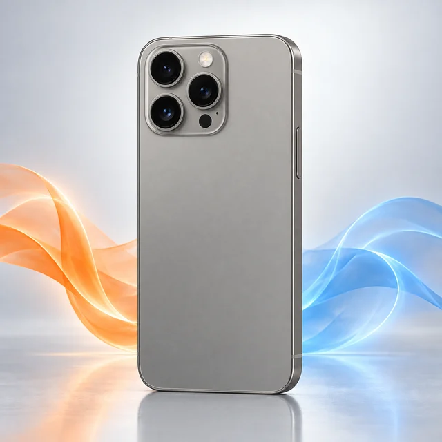 Vista trasera de iPhone 15 Pro con sus cámaras, sin logotipo