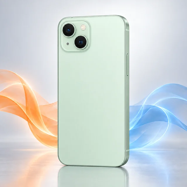 Vista trasera de iPhone 15 con sus cámaras, sin logotipo