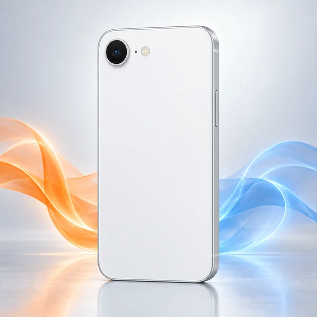 Vista trasera de iPhone 16e con sus cámaras, sin logotipo