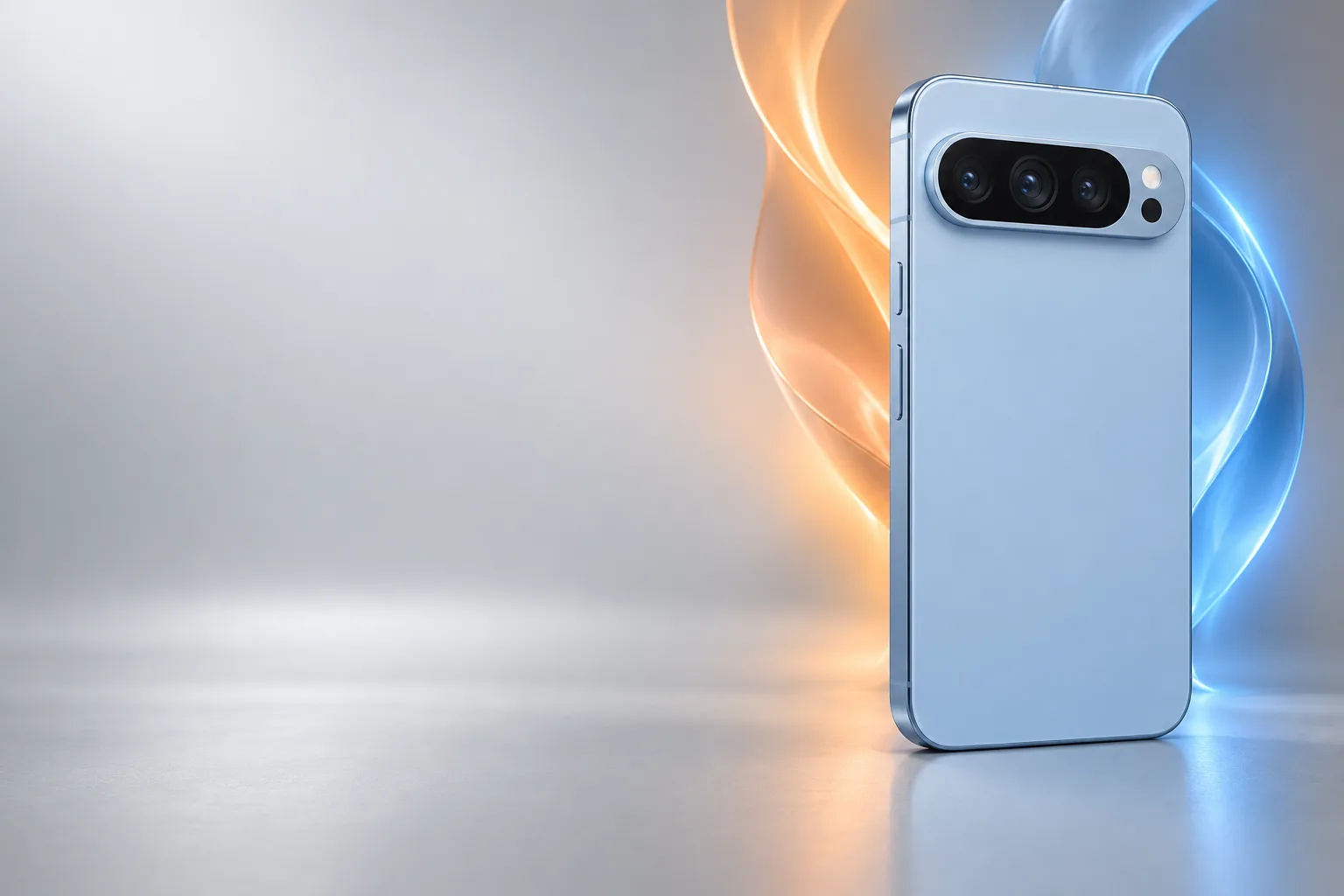 Google Pixel entre luces naranja y azul