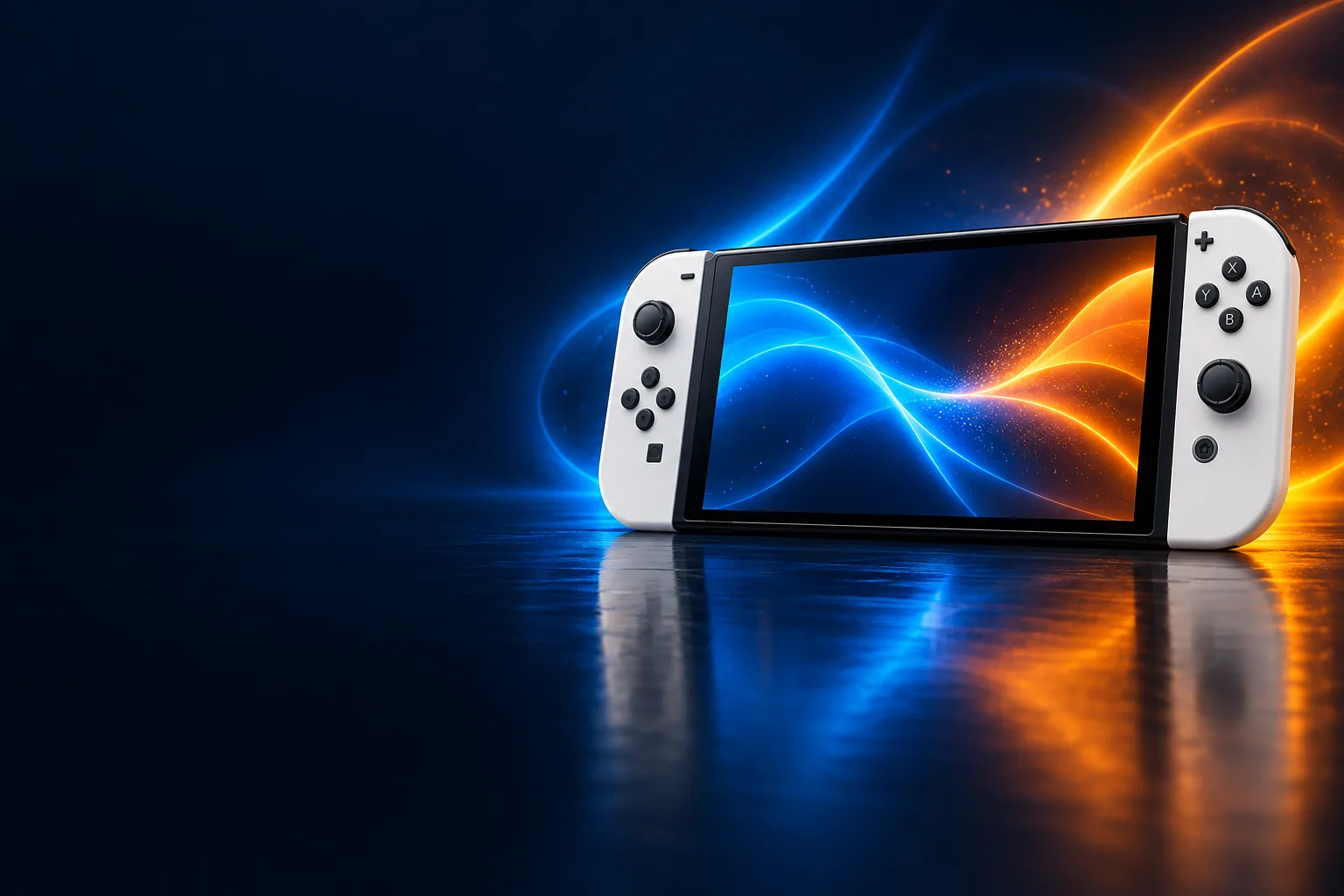 Nintendo entre luces naranja y azul